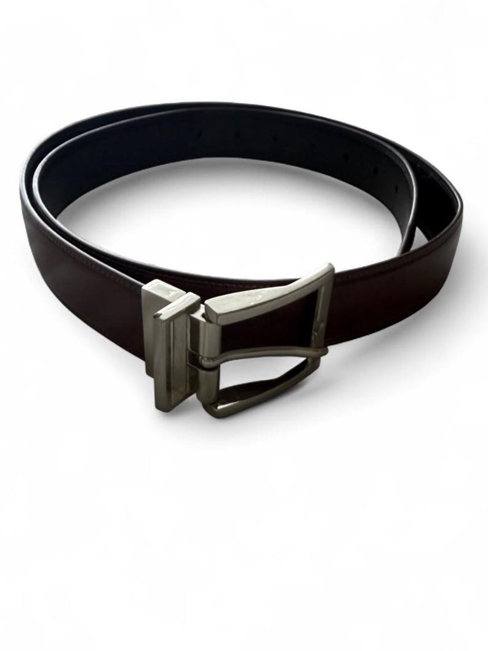 Perry Ellis Dark Brown Bonded Leather Dress Belt Men’s Size 38/95 Silver Buckle